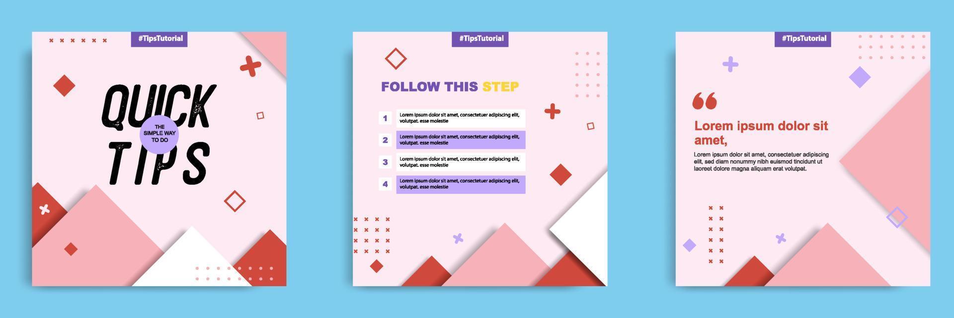 Pink social media tutorial, tips, trick, did you know post banner layout template with geometric background and memphis pattern design element vector