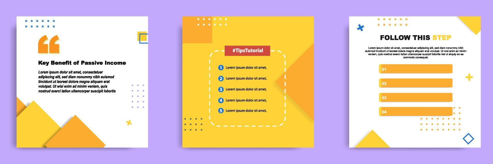 Yellow white social media tutorial, tips, trick, did you know post banner layout template with geometric background and memphis pattern design element vector