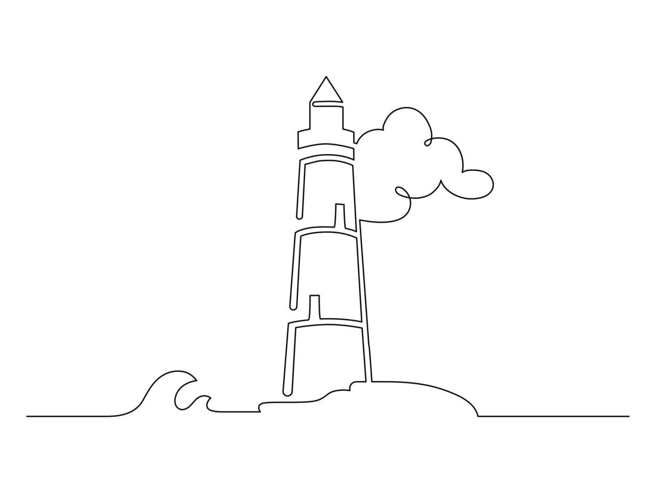 Hand drawn black line lighthouse isolated on white background. Sketch drawing of lighthouse. Continuous one line drawing. Vector illustration