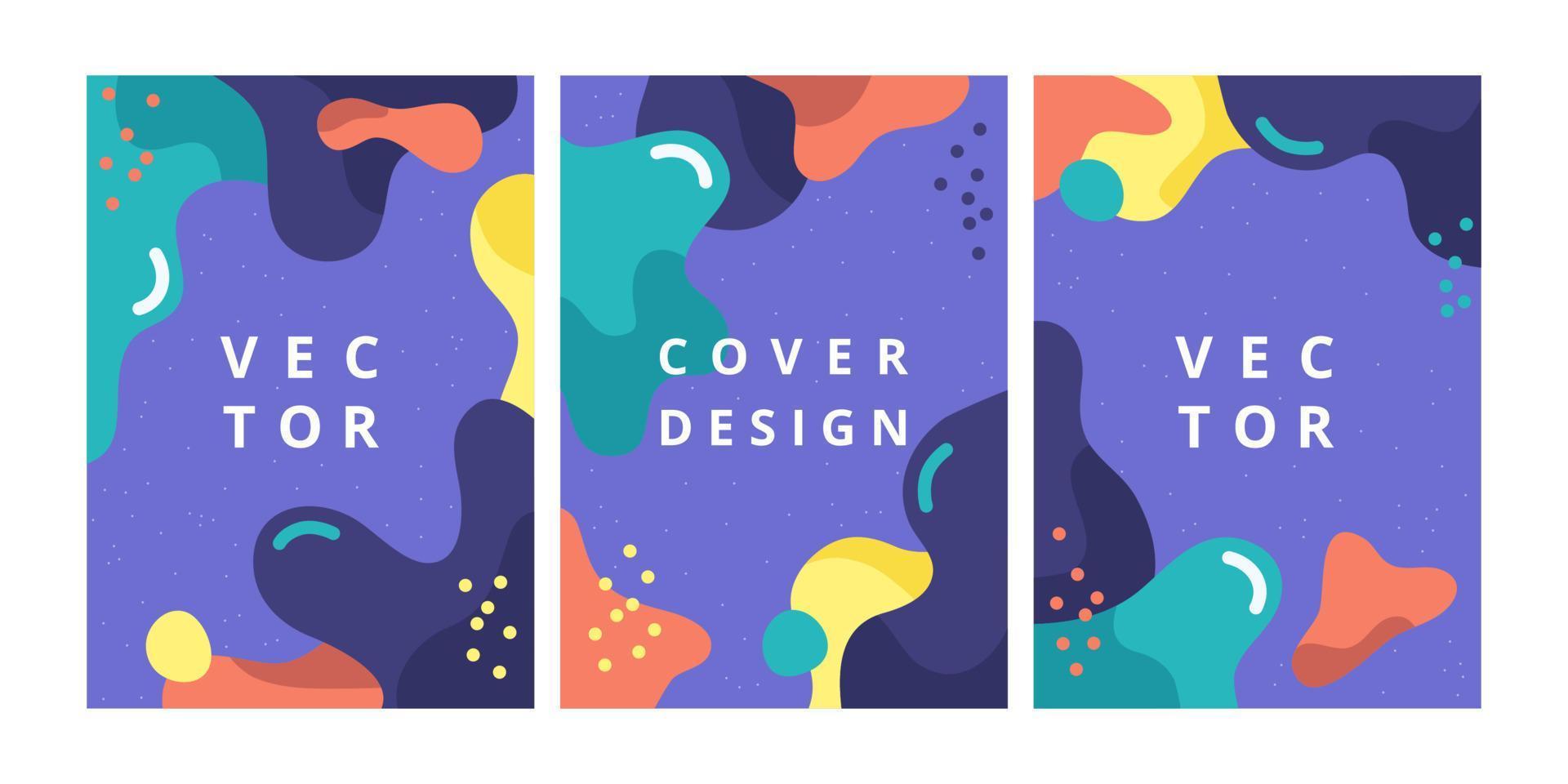 Set of modern design template with abstract wave shapes in memphis style. Minimal fluid background in bright colors for brochure, flyer, banner, poster and branding design. Vector illustration