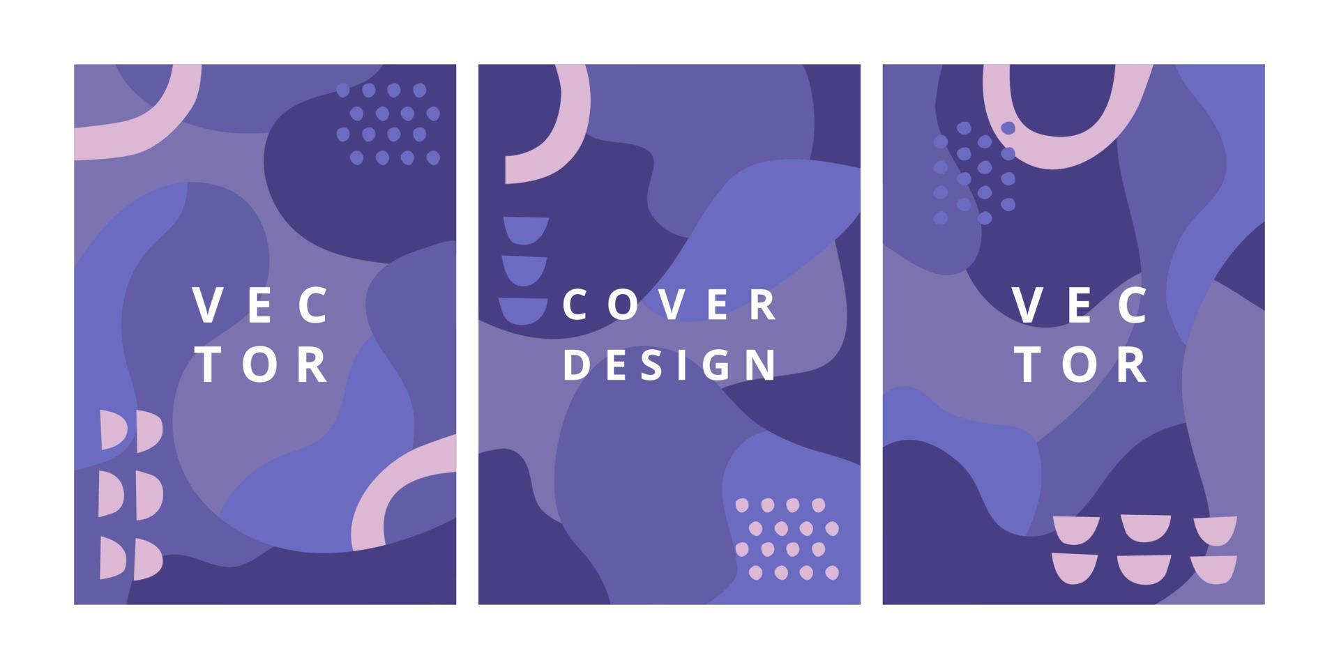 Vector set of abstract creative violet backgrounds with copy space for text, design templates in scandinavian style. Simple minimal template for brochure, flyer, banner, poster. Vector illustration