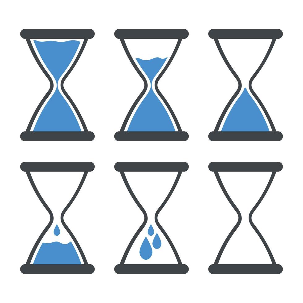 conjunto de icono de agua en reloj de arena. detener el calentamiento global, detener el concepto de desperdicio. icono del día mundial del agua. ilustración vectorial vector