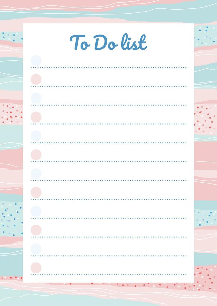 Cute To Do List template with notes and round checkbox on striped background in pastel color. Modern organizer design for school and office. Vector illustration for daily target