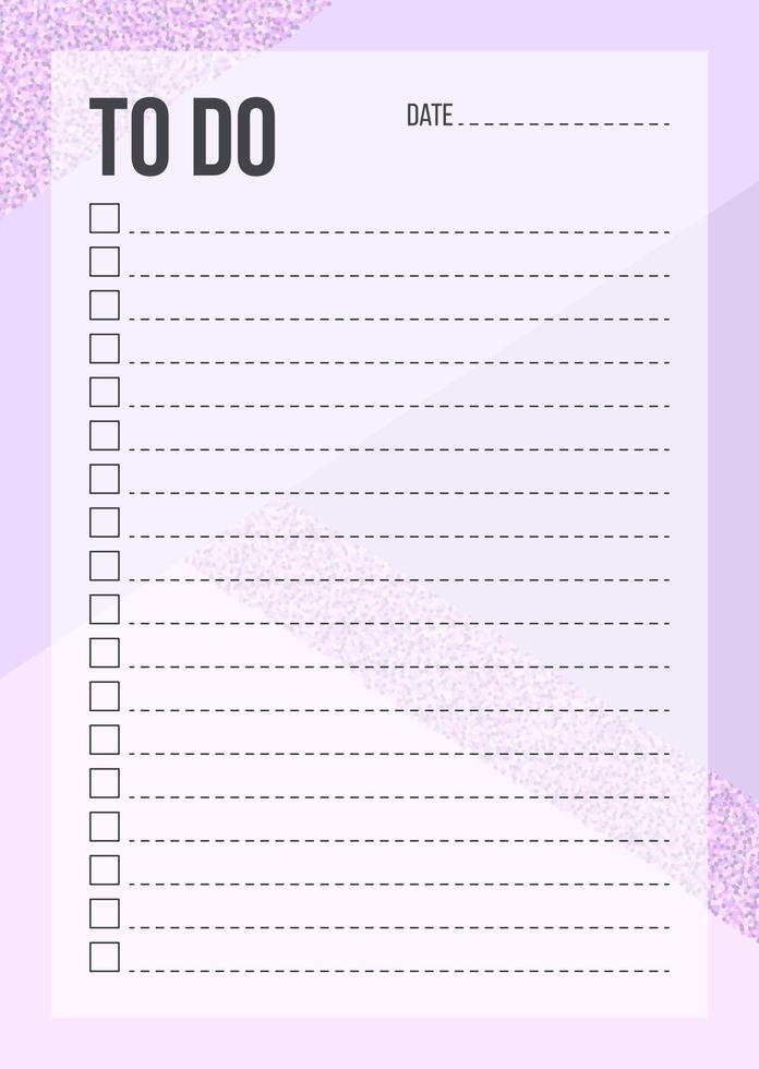 Fashion To Do List template with place for thing and date on geometric background. Blank planner with notes in pink and glitter color. Stylish organizer design. Vector illustration