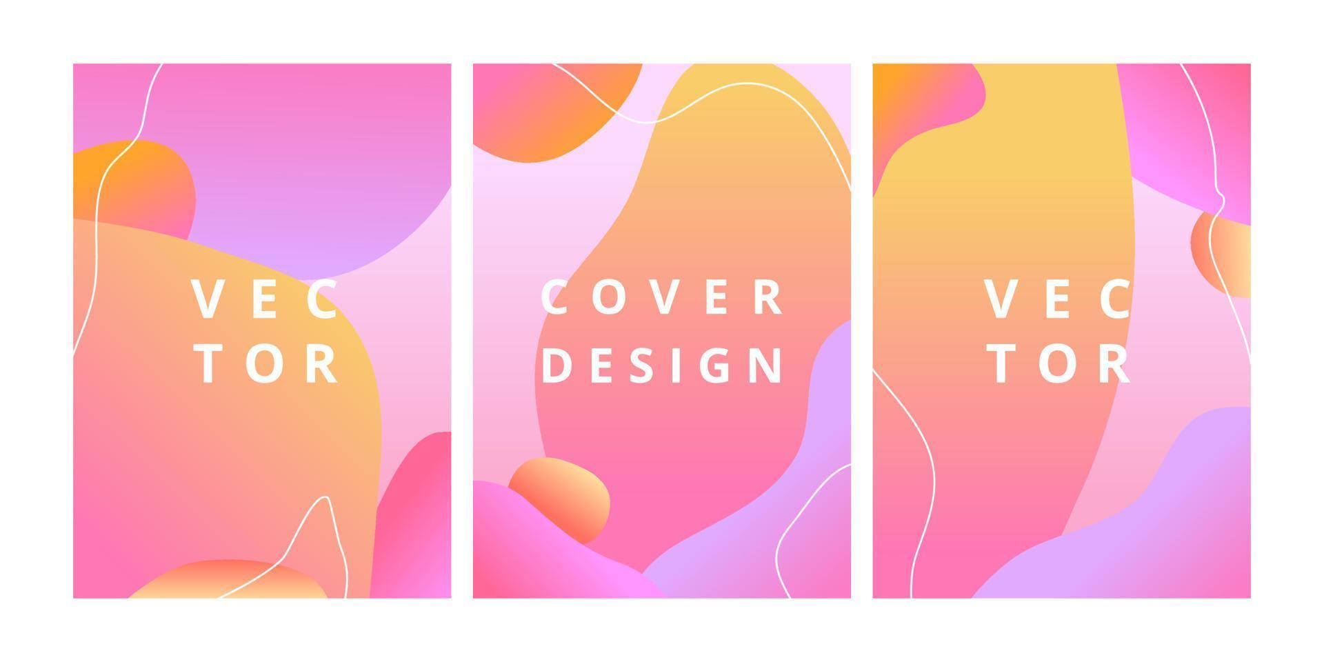 Set of minimal cover templates with fluid shapes in gradient pink colors. Abstract geometric backgrounds with liquid vibrant gradient shapes. Trendy futuristic design. Vector illustration