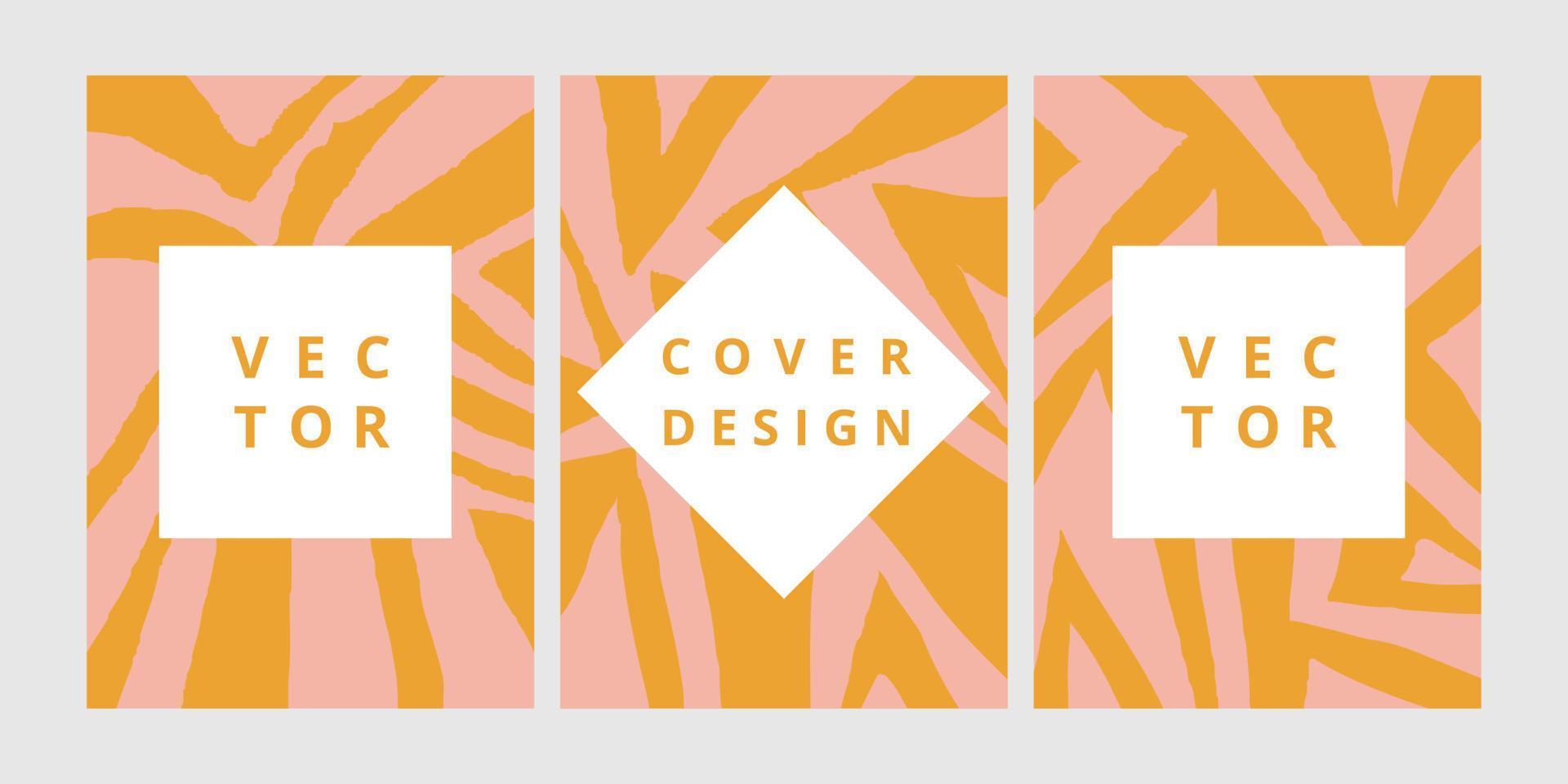 Set of modern design template with abstract geometric ornament in orange and pink colors. Minimal boho background for brochure, flyer, banner, poster and branding design. Vector illustration