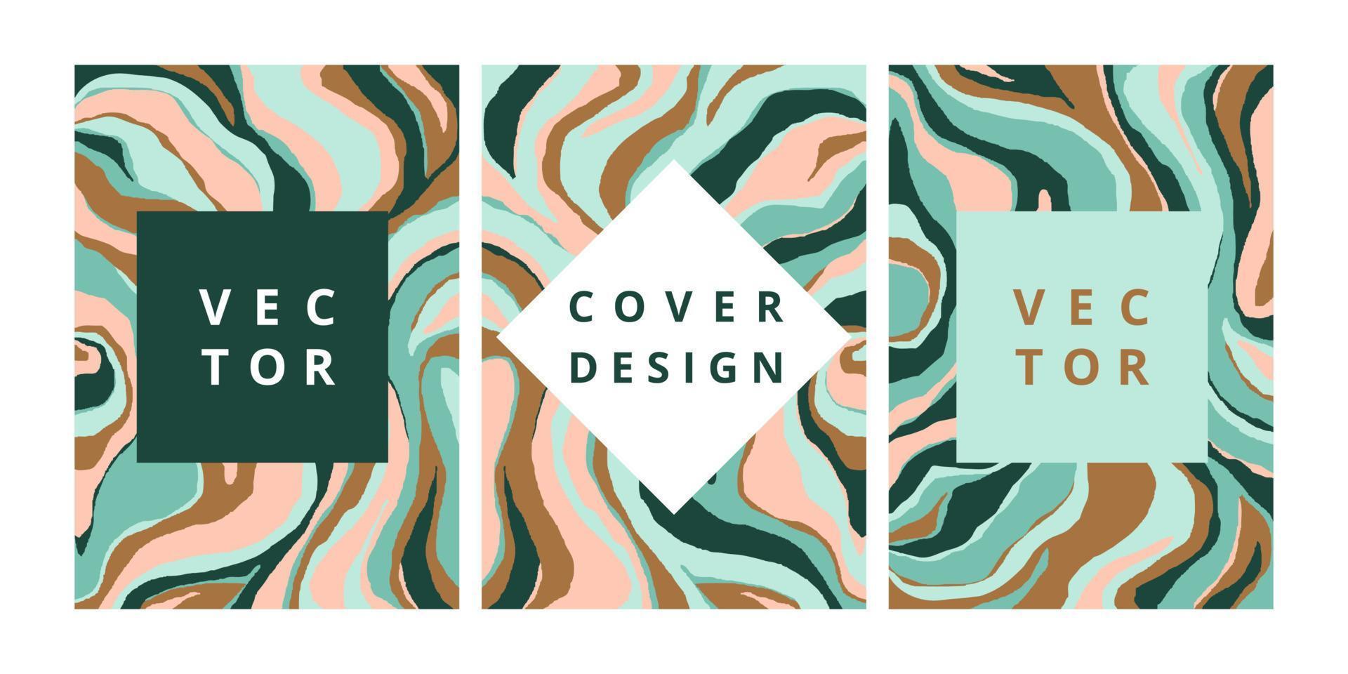 Fashion set of abstract banner with malachite texture. Modern design template with freehand striped background. Stylish cover for business, brochure and branding design. Vector illustration