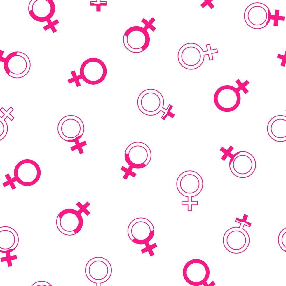 Seamless vector pattern with female gender icon. Medical symbol with blood drops. Concept of menstruation period, pregnancy or menopause. Vector illustration in flat style