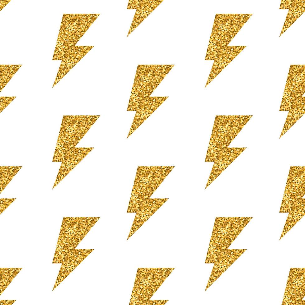 Creative seamless pattern with gold glitter lightning. Stylish greeting background with power sign, golden thunder bolt. Vector illustration