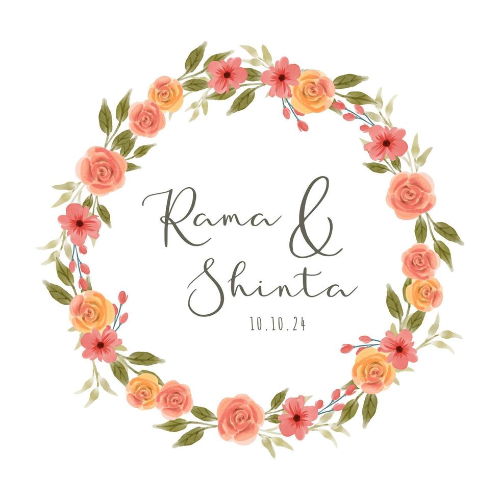 invitación de corona de flores de boda vector