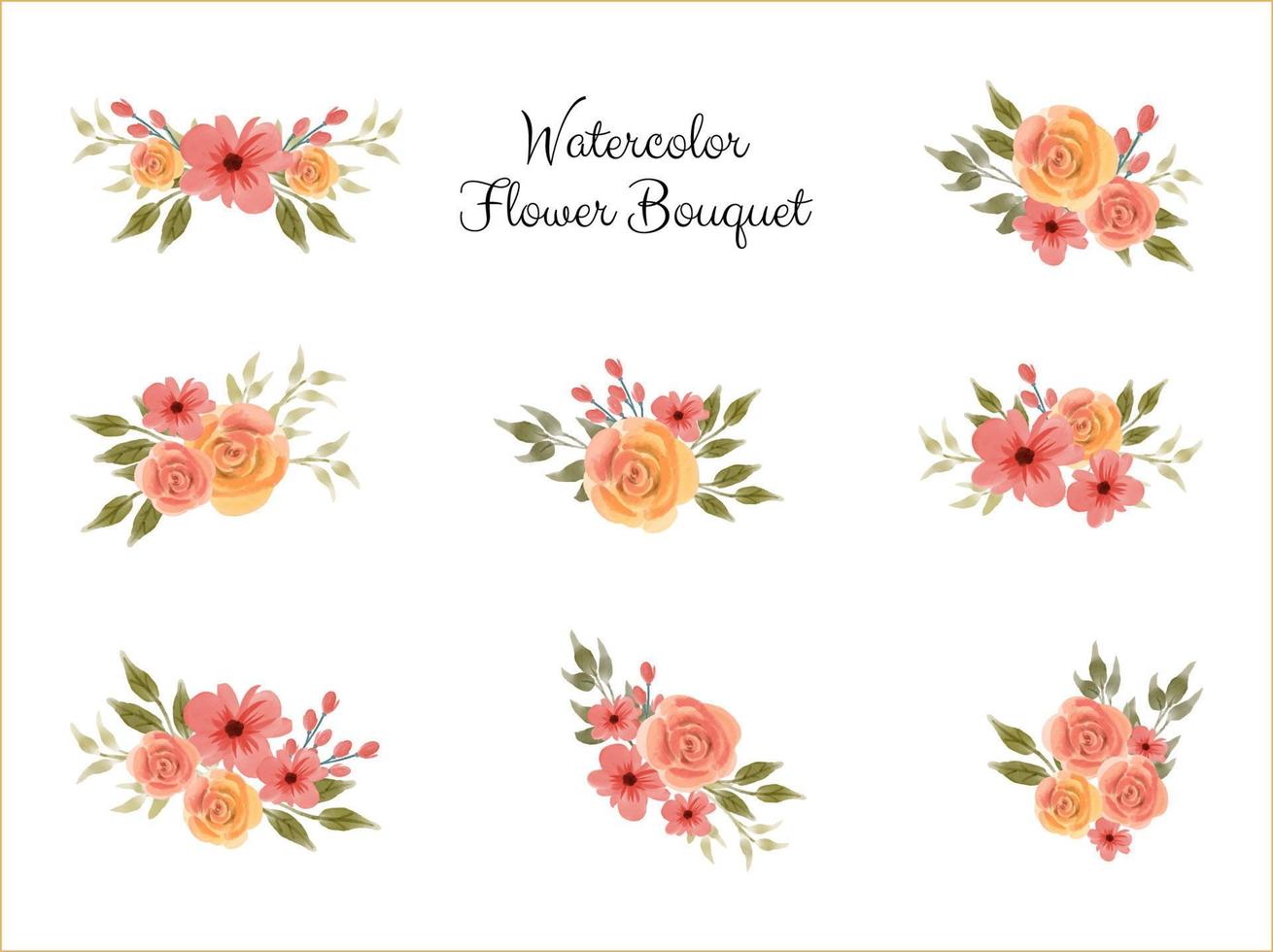 conjunto de colección de ramo de flores de acuarela vector