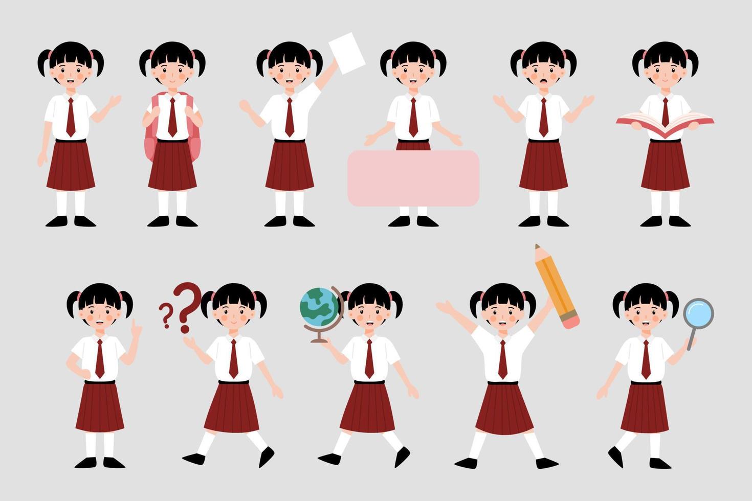 personaje de dibujos animados de estudiante de primaria indonesio vector