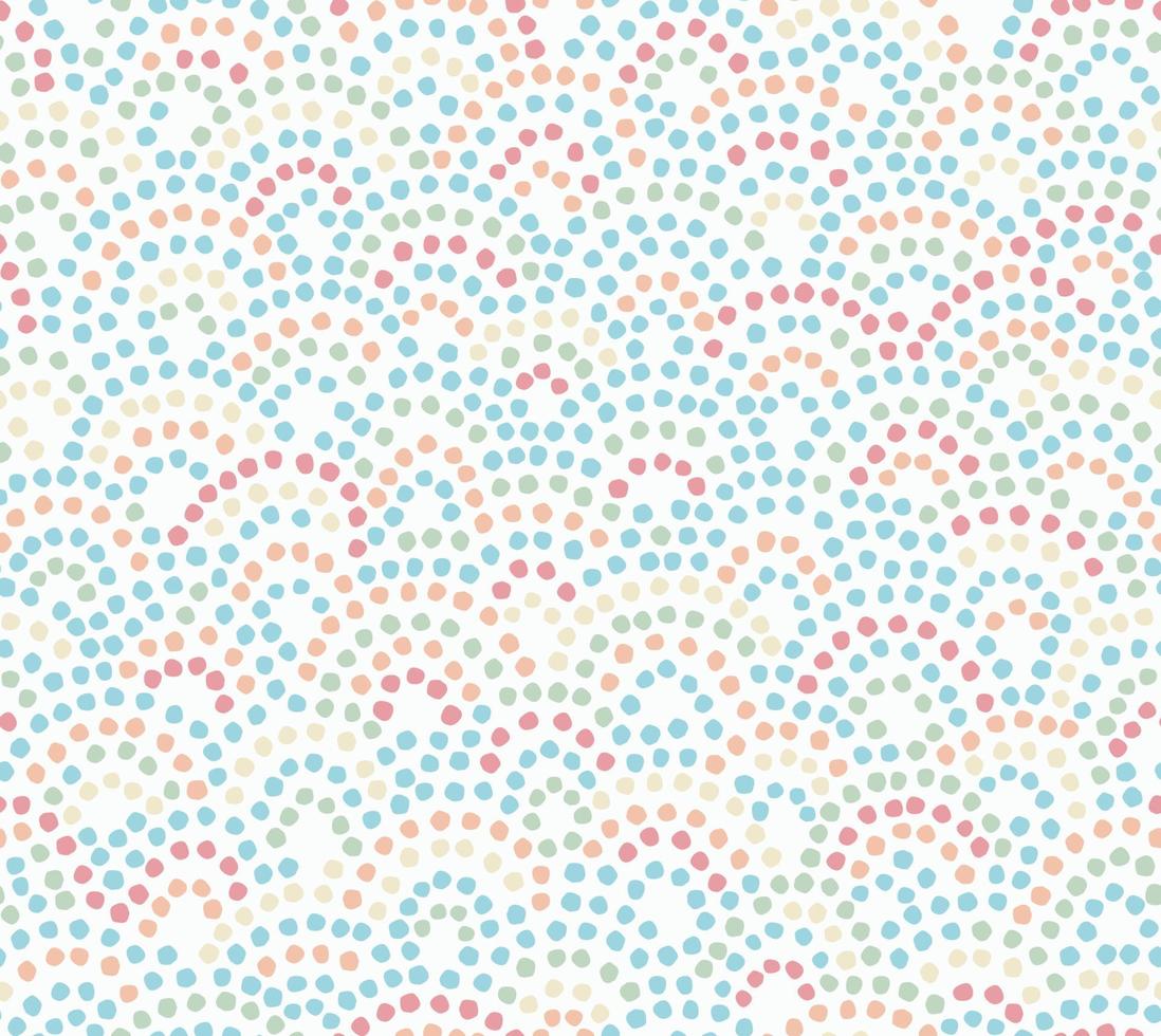 Hand drawn seamless pattern with polka dot ornament in rainbow colors. Cute abstract background, vector illustration for print, design, fabric.