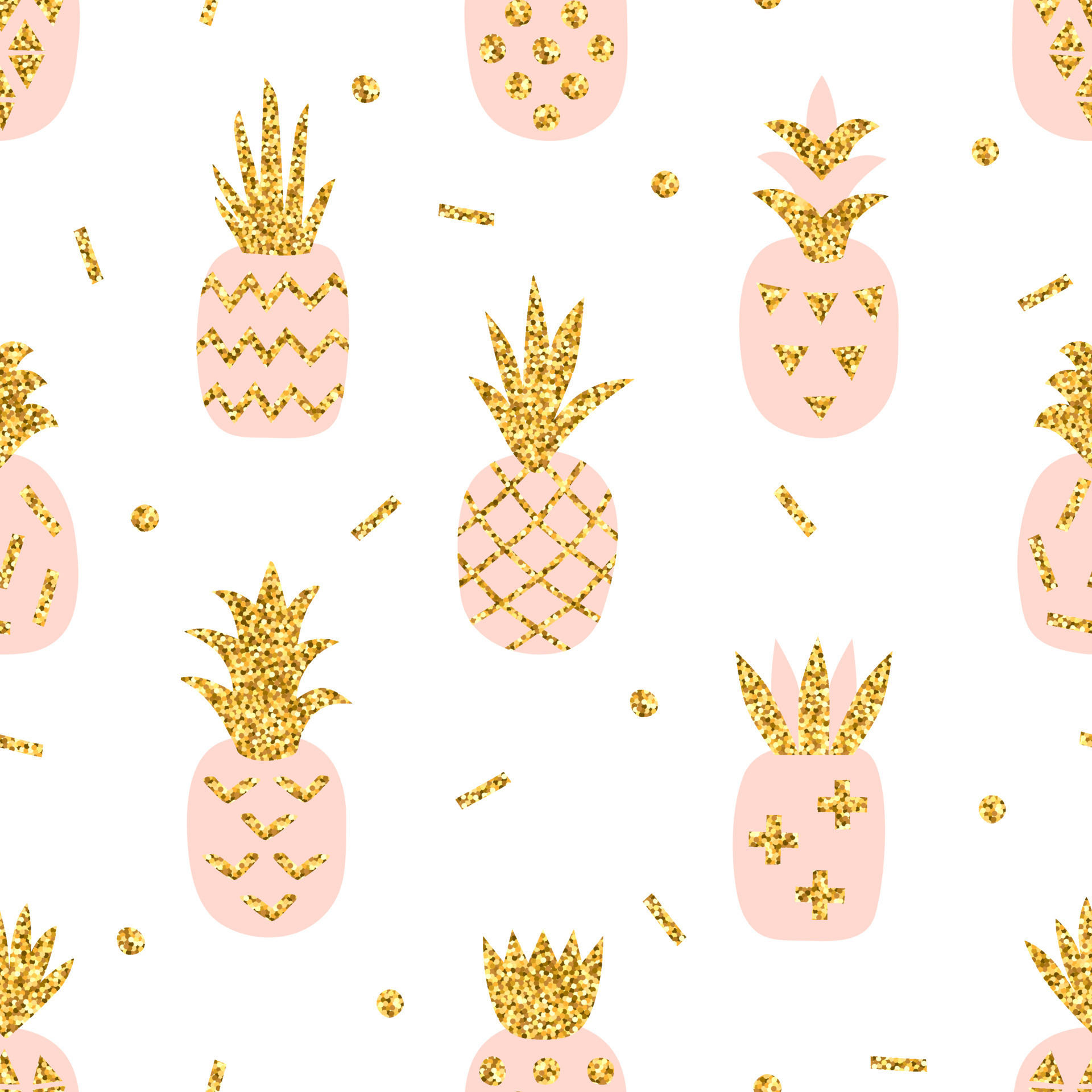 Creative seamless pattern of pink pineapple with gold glitter ...