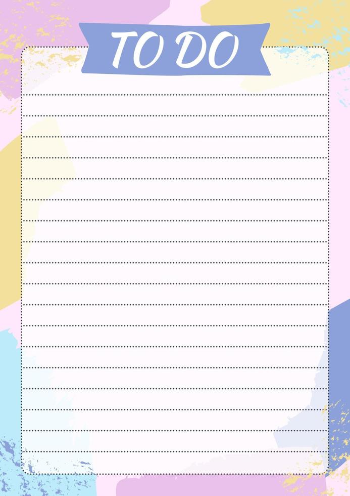 Creative to do list with pastel brushstroke on background. Stylish organizer and schedule. Planner template for print, office, school. Vector illustration.