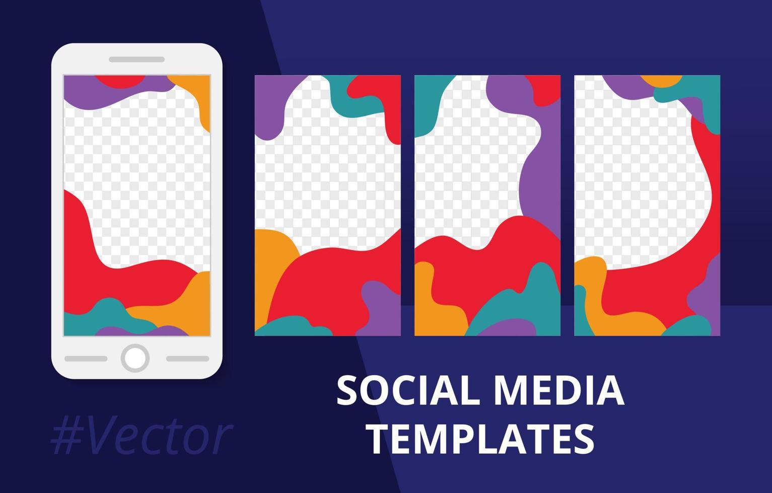 Set of editable social media stories templates with colorful wave splash. Modern vertical template for social networks stories. Trendy minimalist design. Sale banner background. Vector illustration