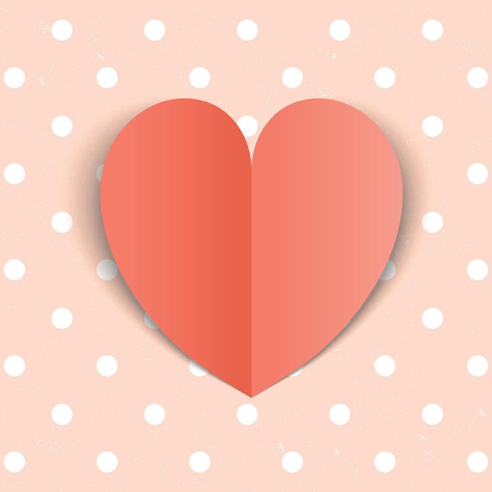 Red heart in paper cut style on polka dot background for Women's Day or Valentine's day. Vector illustration