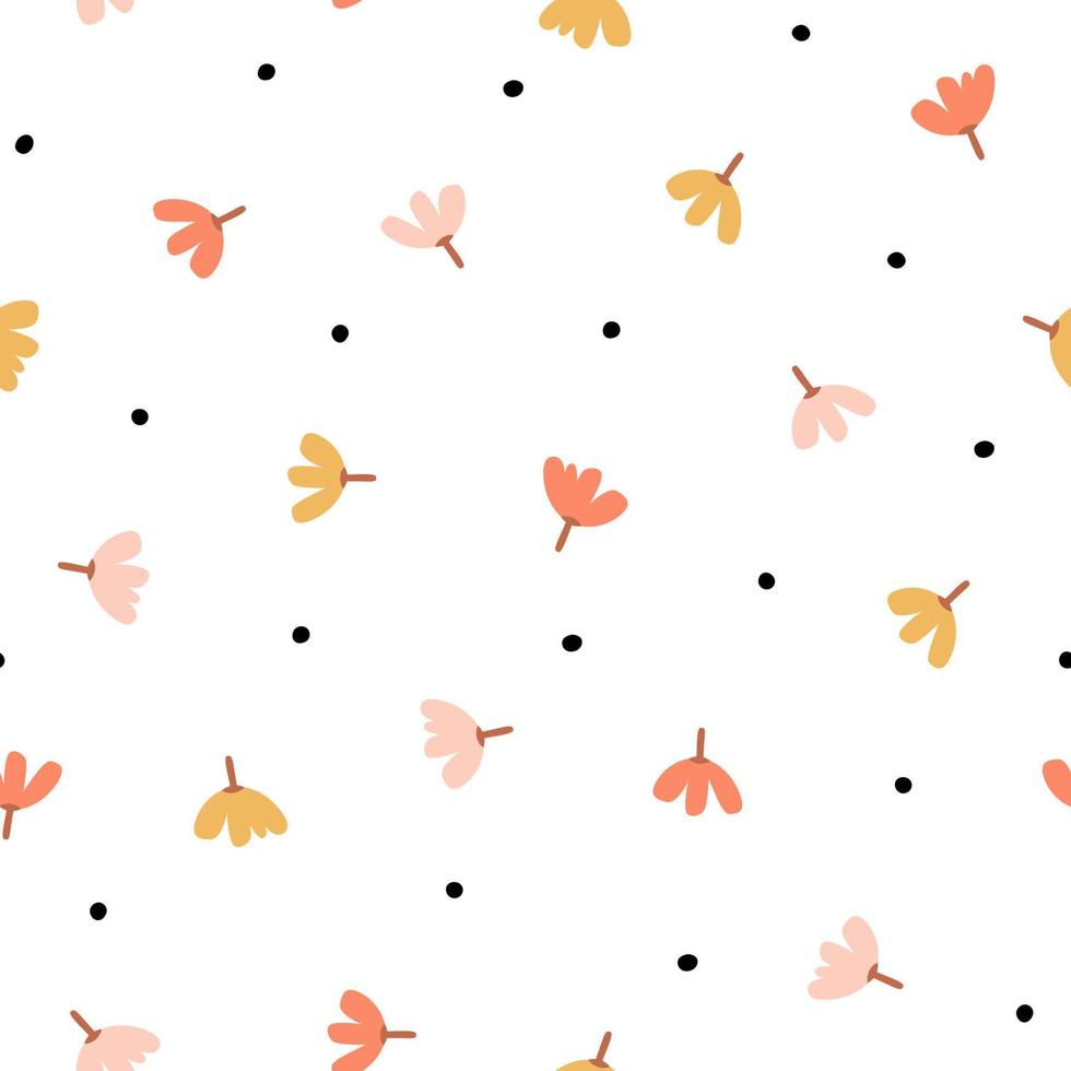 Seamless pattern with simple little flowers in pastel color. Autumn repeatable background. Cute childish print. Vector illustration in Scandinavian decorative style.