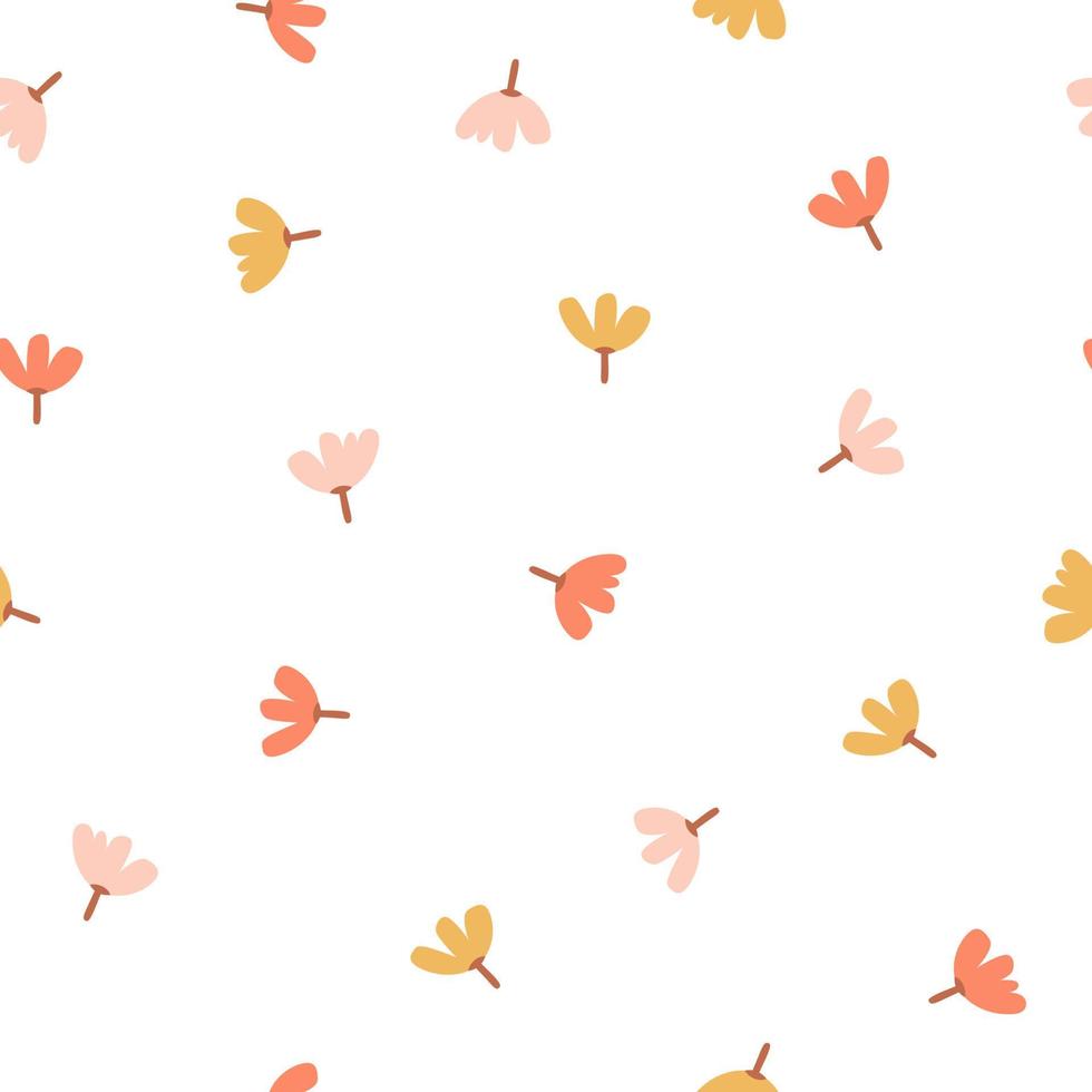 Seamless pattern with simple little flowers in pastel color. Autumn repeatable background. Cute childish print. Vector illustration in Scandinavian decorative style.