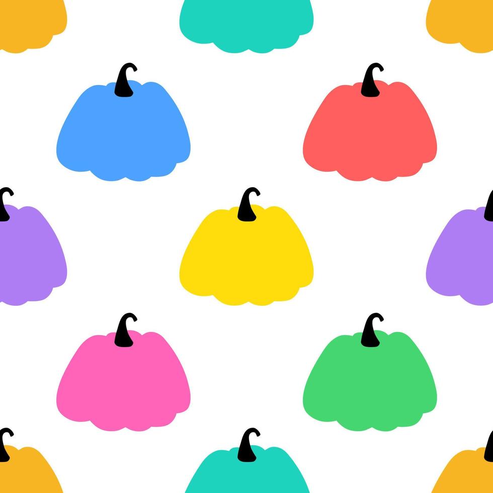 Halloween seamless pattern with silhouette of colorful pumpkin in flat style. Halloween background with autumn icon of bright pumpkins. Vector illustration.