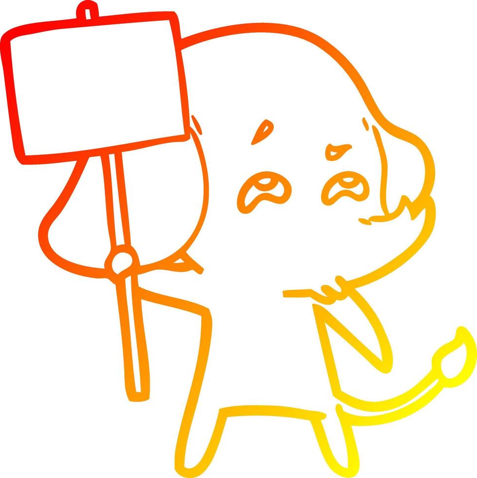 warm gradient line drawing cartoon elephant with sign remembering vector