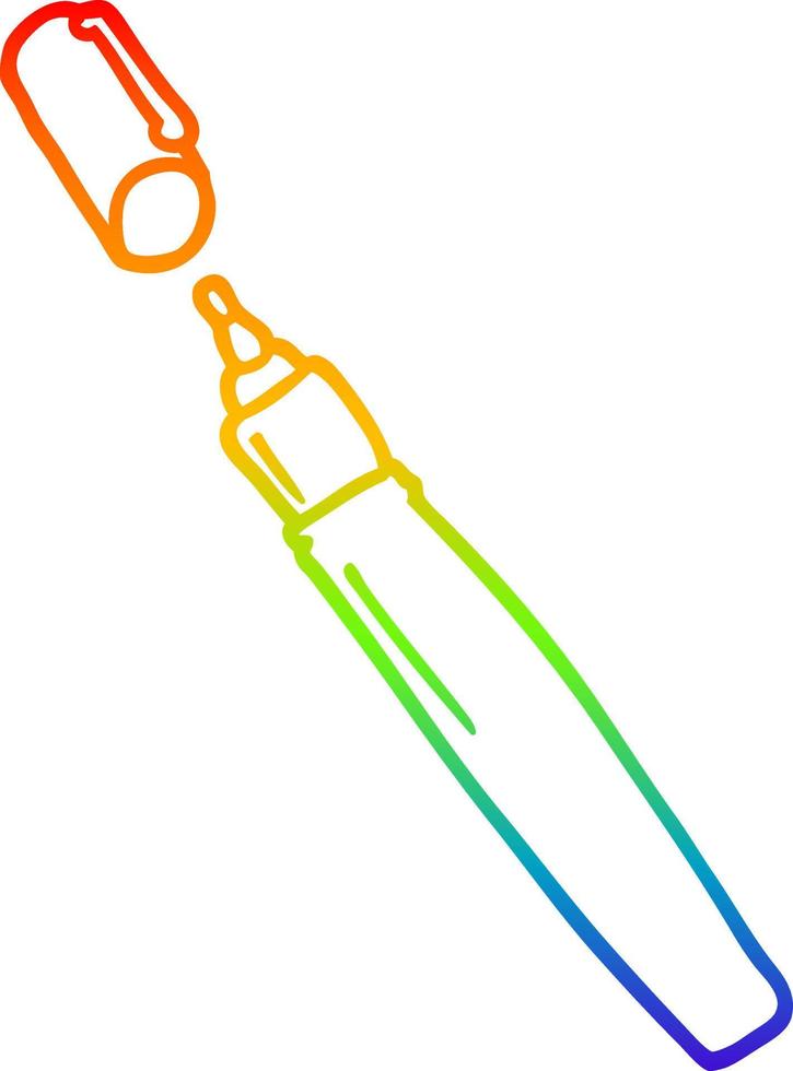 marcador permanente de dibujos animados de dibujo de línea de degradado de arco iris vector
