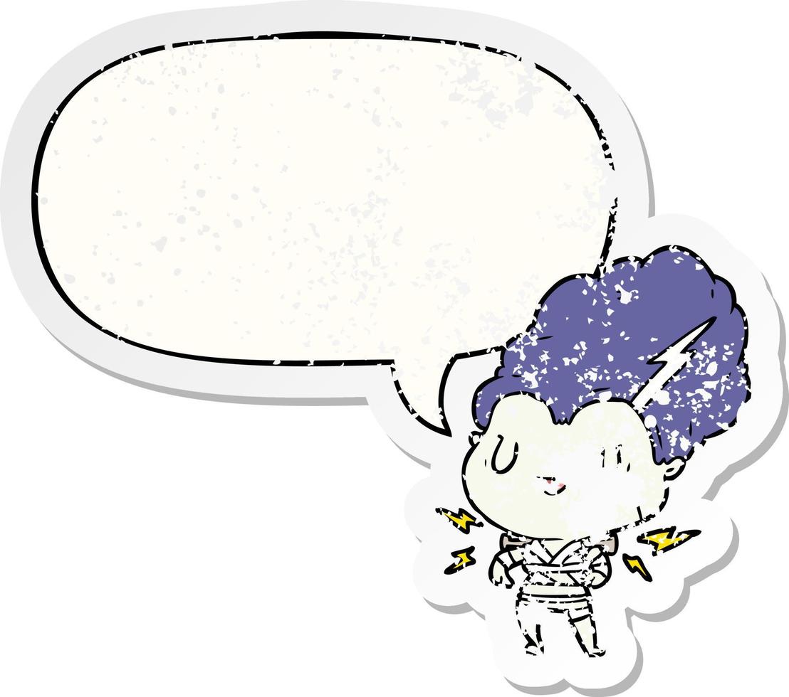 cartoon undead monster bride woman and speech bubble distressed sticker vector