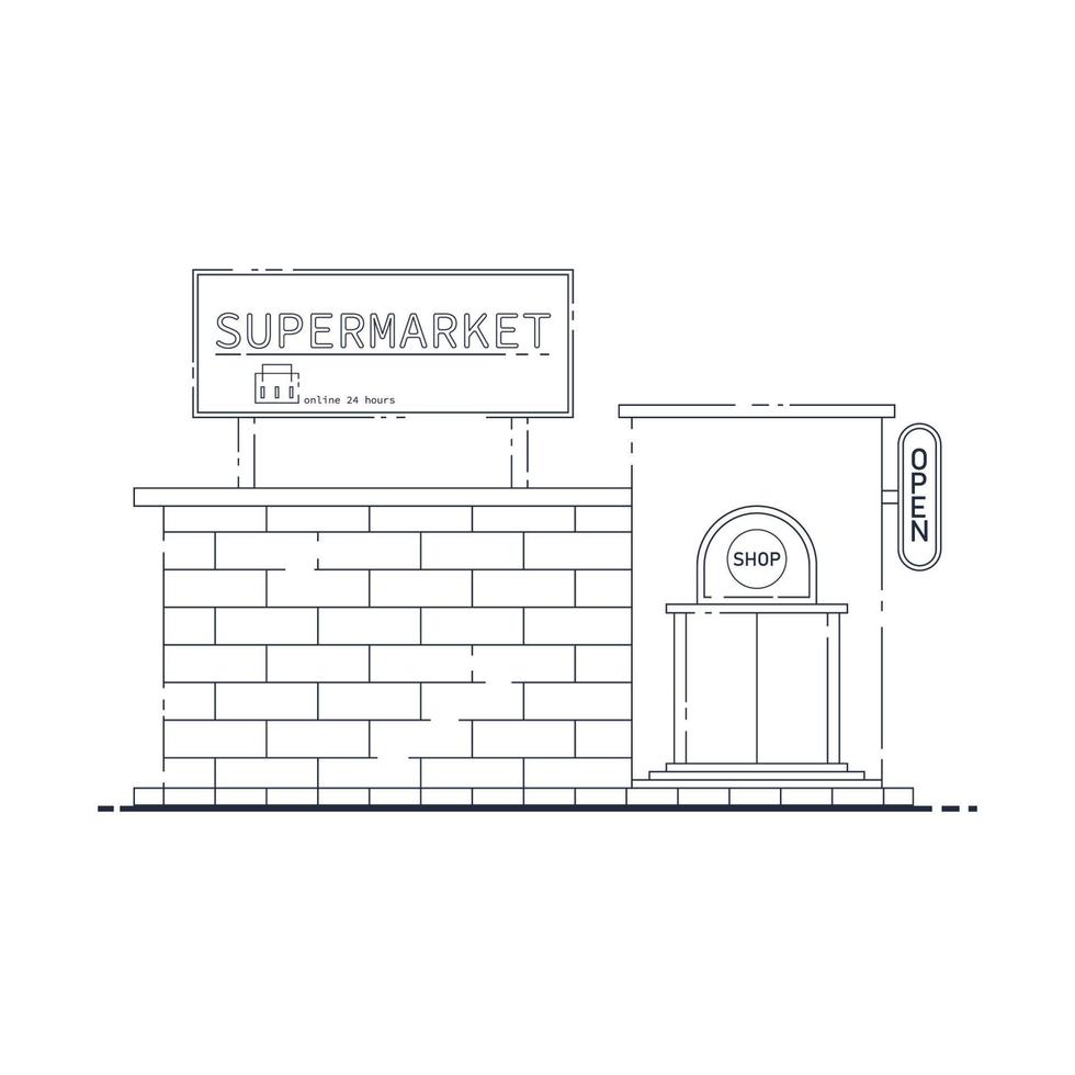 Supermercado de contorno sobre fondo aislado, ilustración vectorial. vector