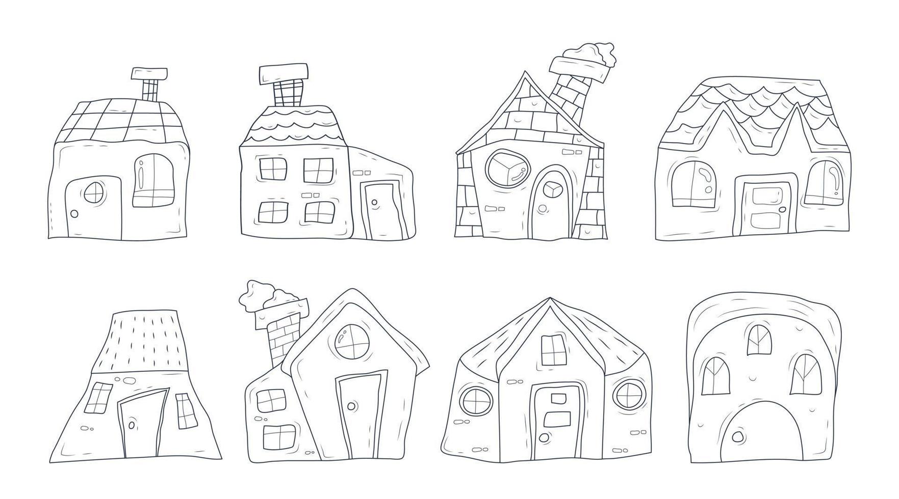 esquema de colección de diseño de dibujos animados para el hogar, ilustración de hogar dibujada a mano. vector