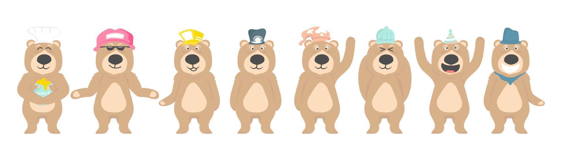 Cartoon collection of bear standing design, Vector illustration.