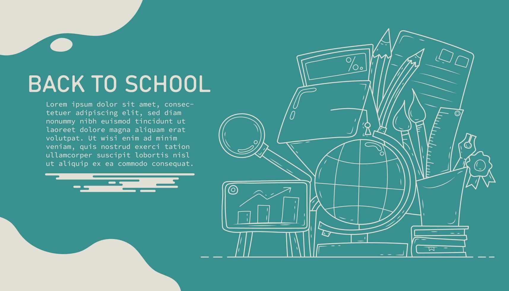 Hand drawn outline design of back to school concept, Vector illustration.