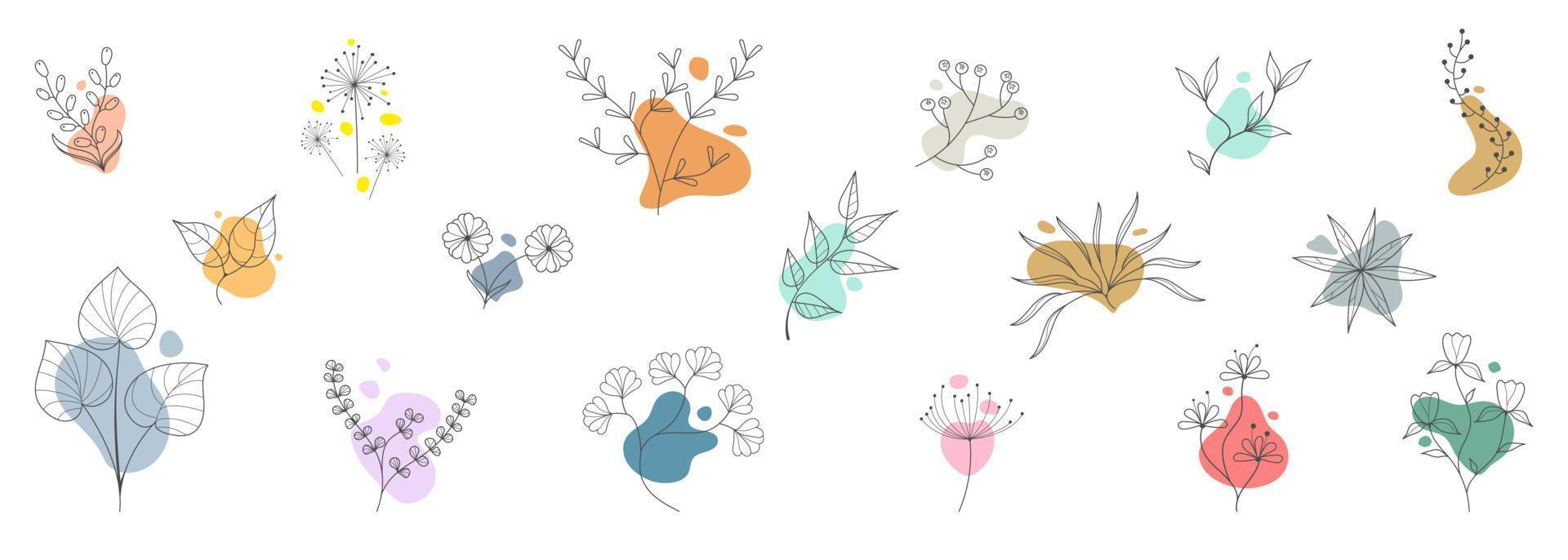 Hand drawn collection of minimalist flowers leaves design, Simple elements illustration. vector