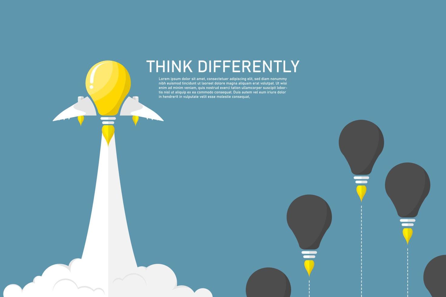 Flying light bulb design, Business think differently concept, Digital marketing illustration. vector