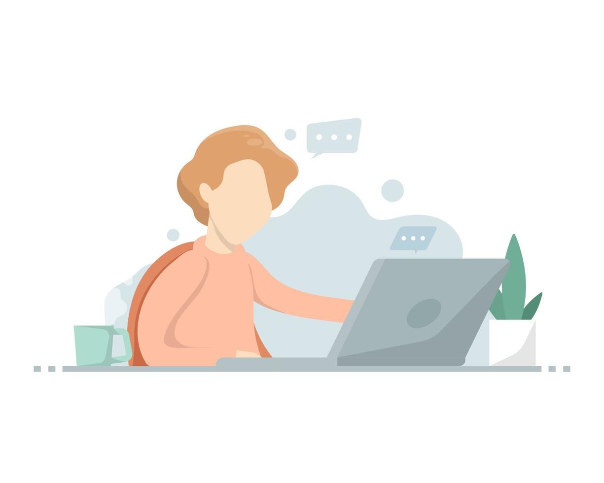 Cartoon young man design with laptop, Online communication concept, Vector illustration.