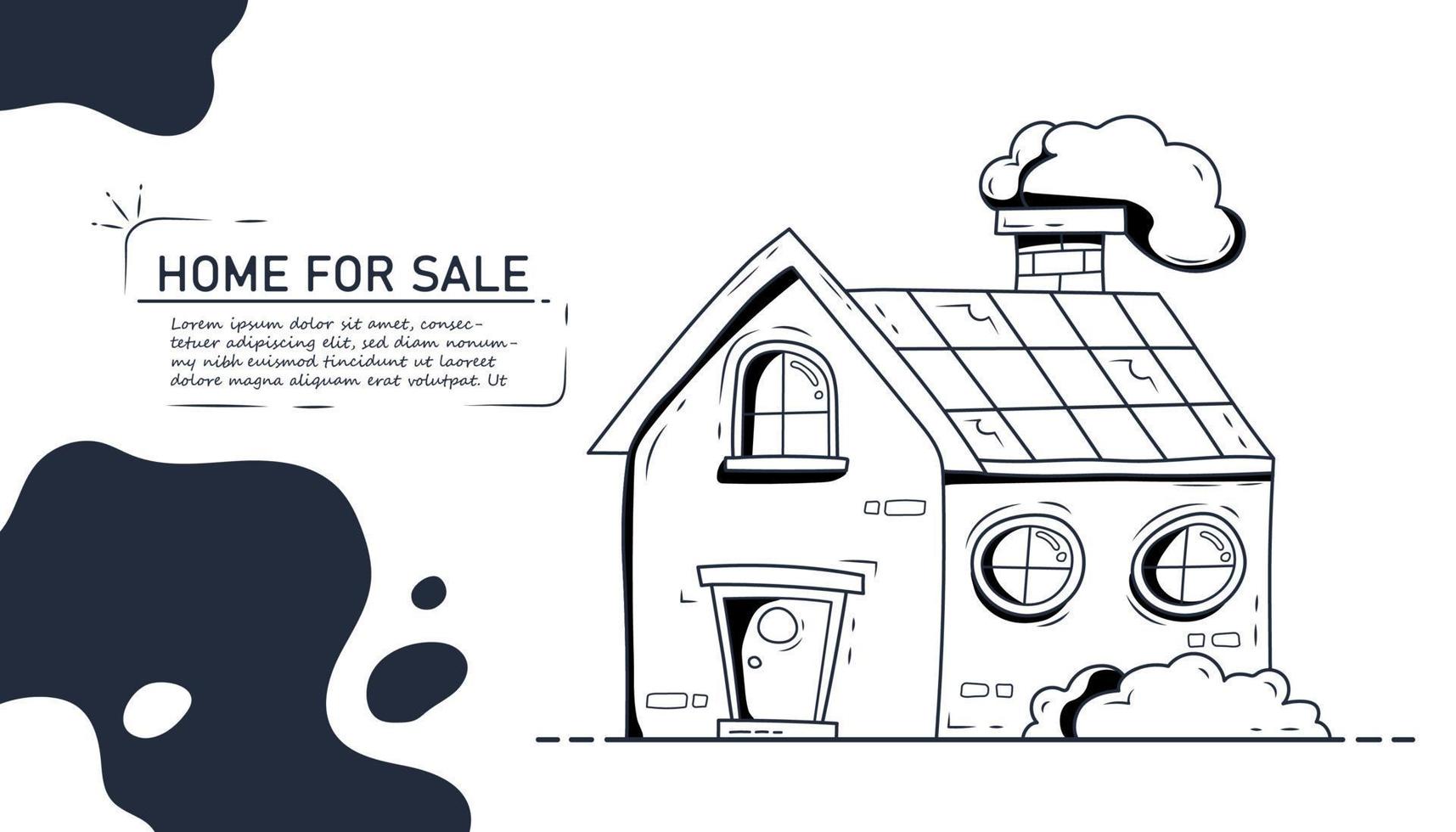 Hand drawn of home for sale design, Digital marketing illustration. vector