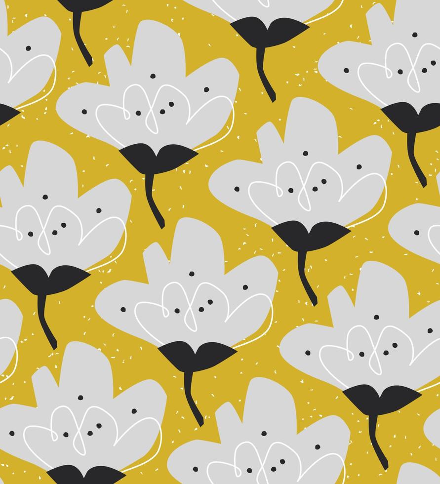 Floral seamless pattern with hand drawn ornament in scandinavian style. Abstract background with flower, vector illustration for print, design, fabric.