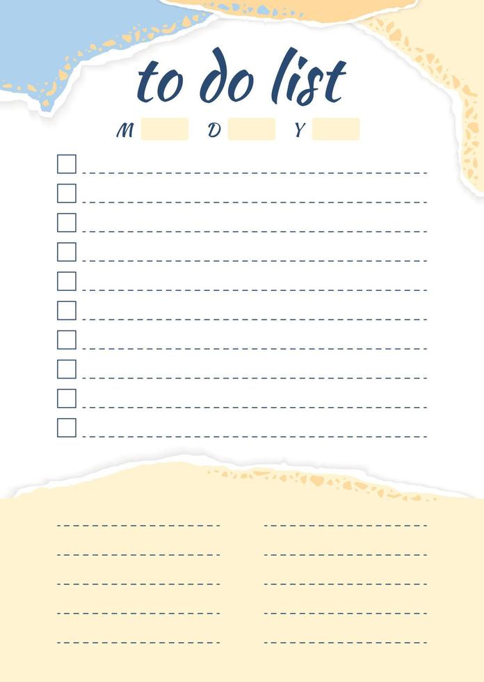 Abstract To Do List template with pieces of torn paper in terrazzo style. Blank weekly planner with notes in pastel colors. Minimal stylish organizer design. Vector illustration