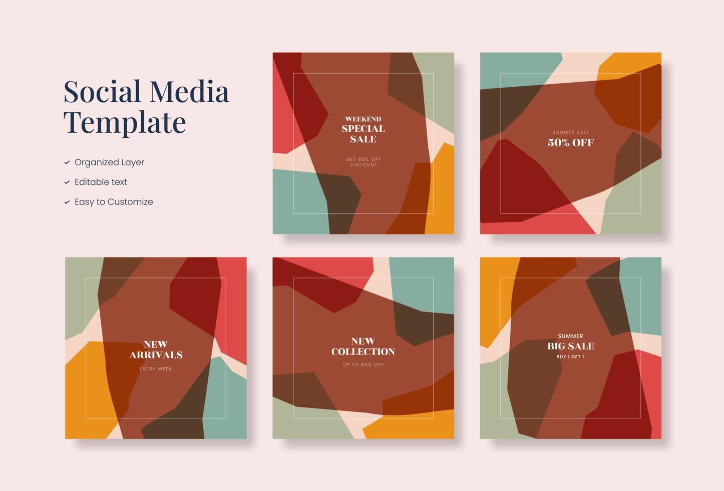 Social media template, trendy editable social media background vector