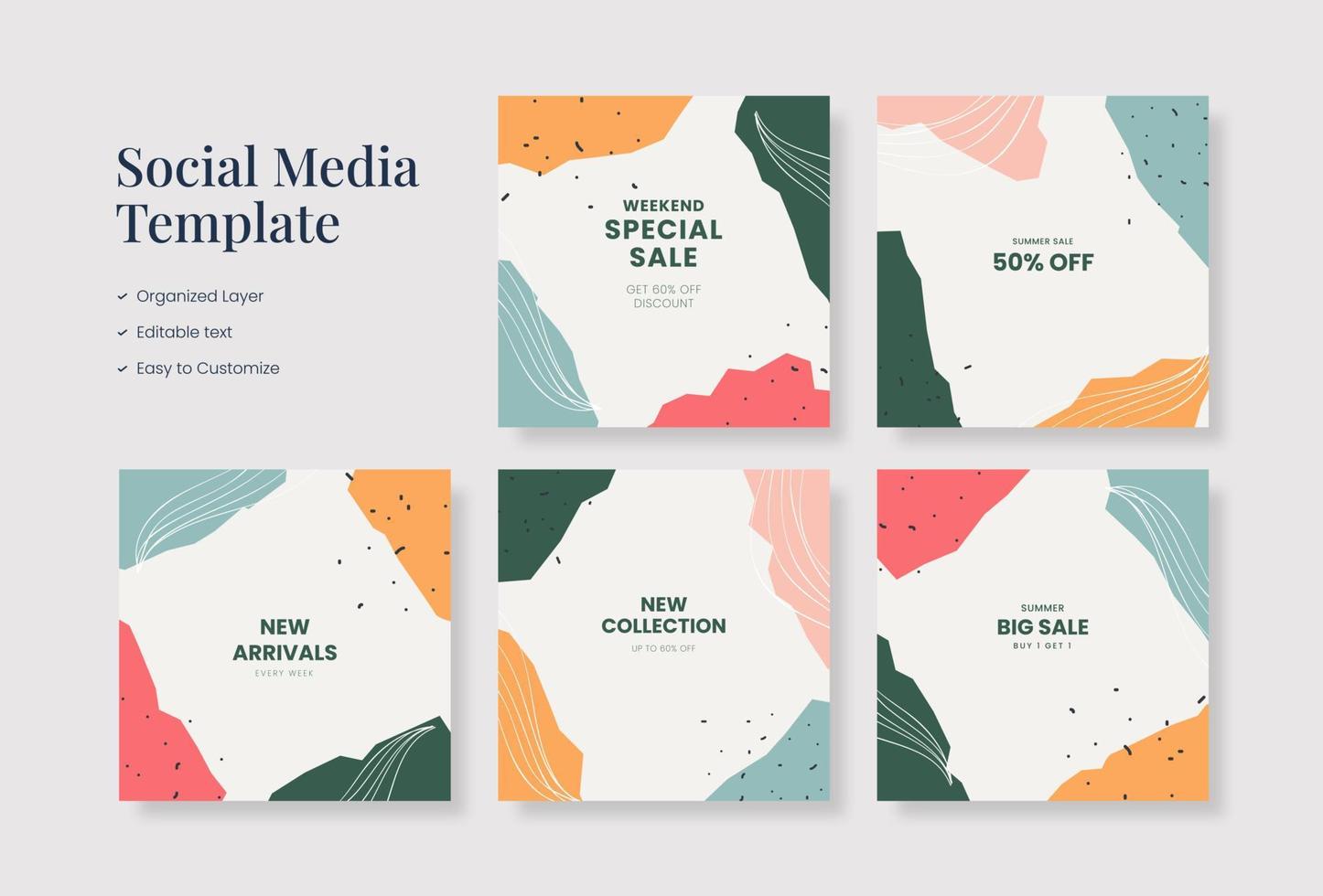 Social media template, trendy editable social media background vector