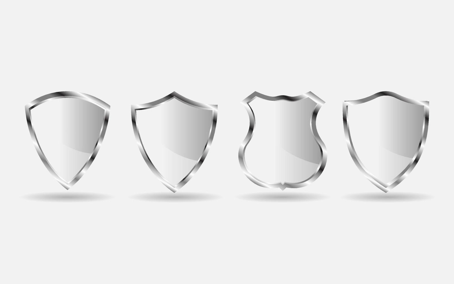 Set of metal shield. Silver shield badge isolated on white background. vector