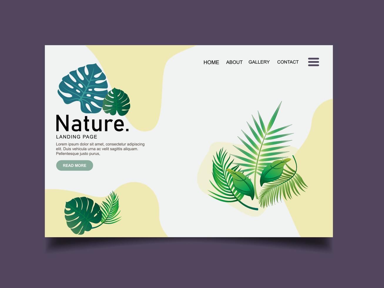 página de destino de la naturaleza, plantilla web. hojas simples vector