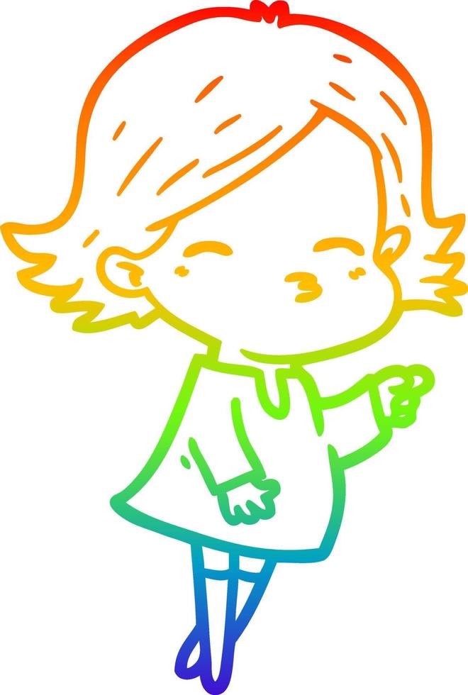 rainbow gradient line drawing cartoon woman pointing vector