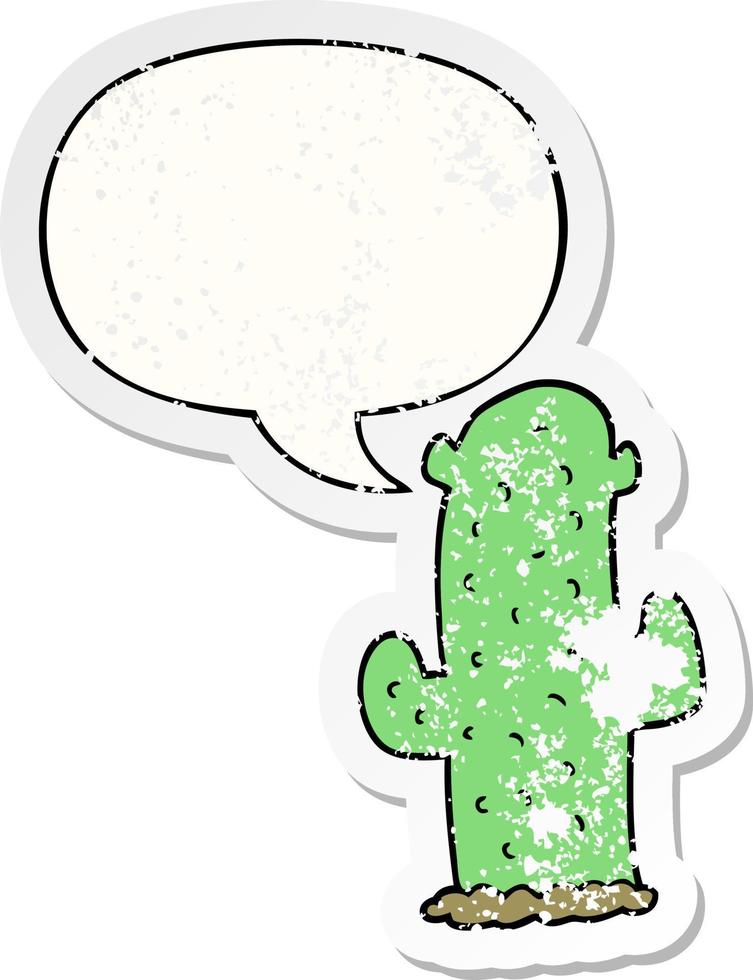 cartoon cactus and speech bubble distressed sticker vector