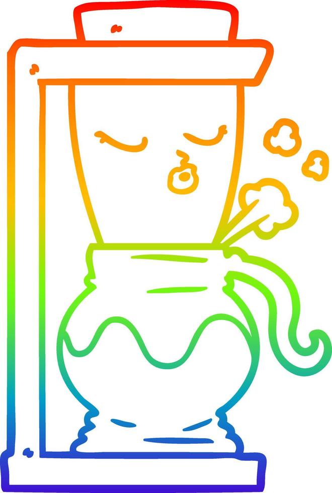 rainbow gradient line drawing cartoon filter coffee machine vector