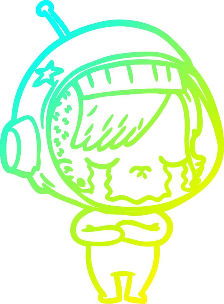 cold gradient line drawing cartoon crying astronaut girl vector