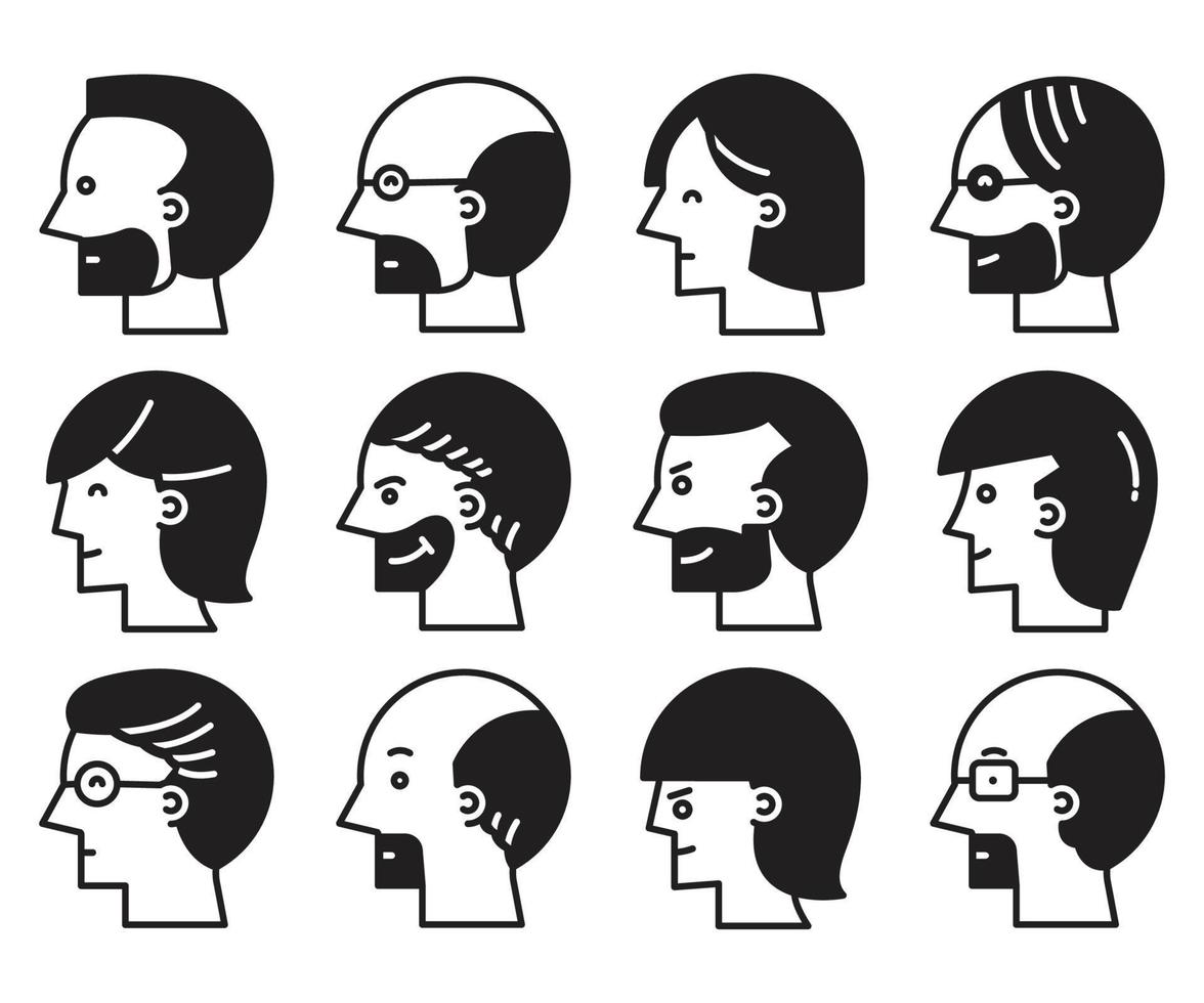 people face avatars side view illustration vector