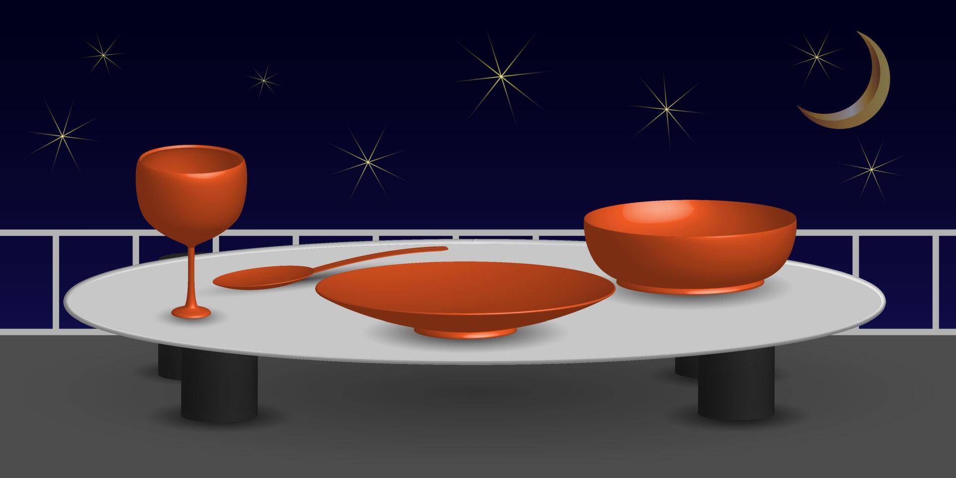 vajilla vectorial 3d, fondo de ilustración de cena, con luz estelar vector