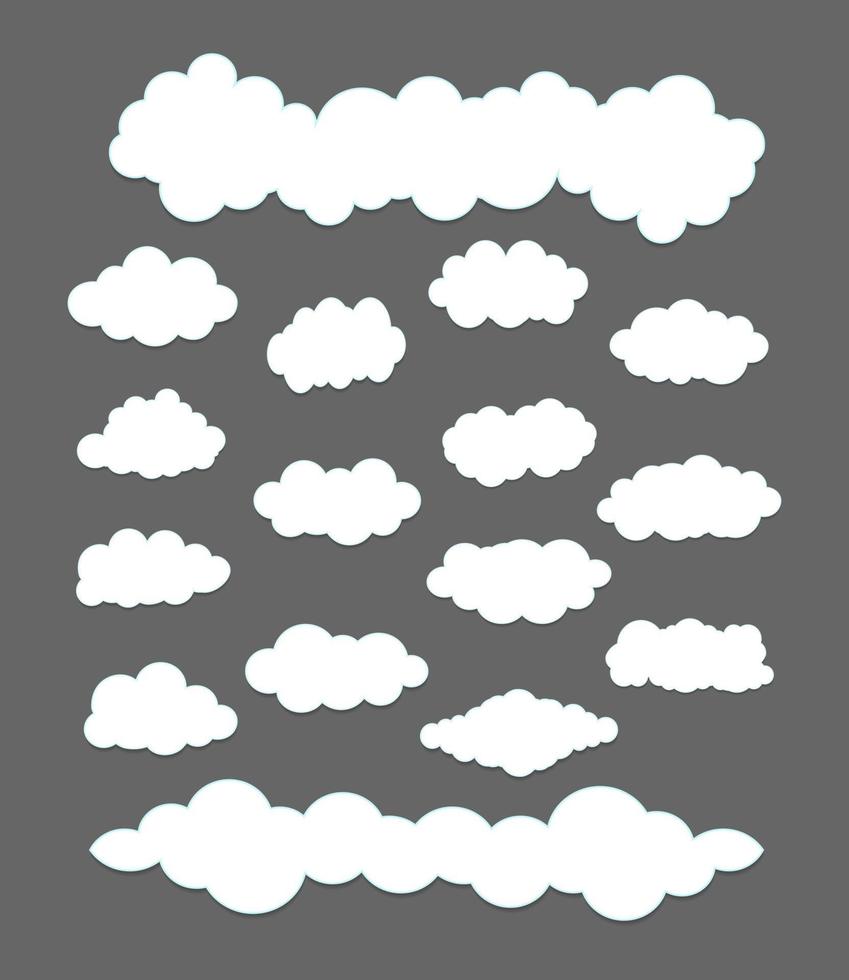 collection of white cloud designs of various shapes, vector