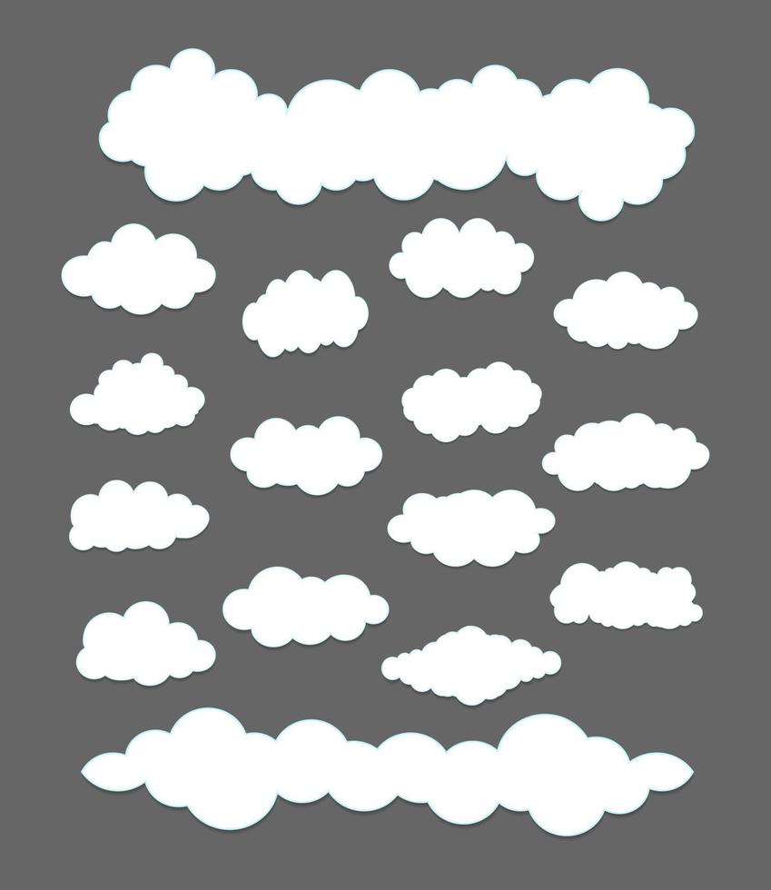 collection of white cloud designs of various shapes, vector illustration