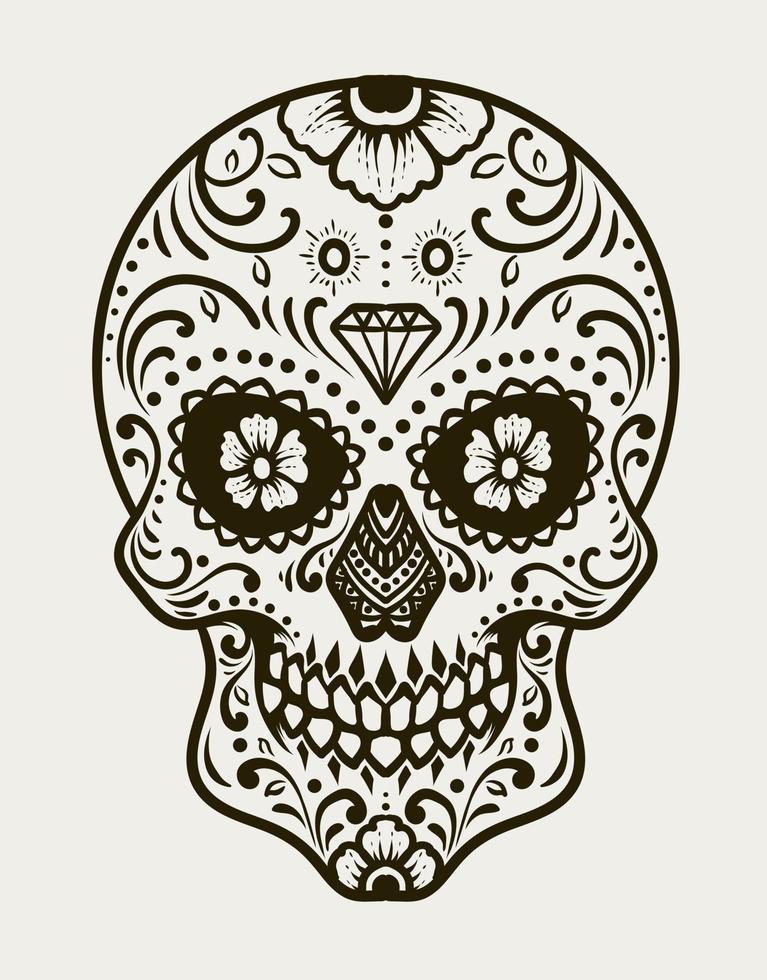 Illustration day of the  dead skull on white background vector